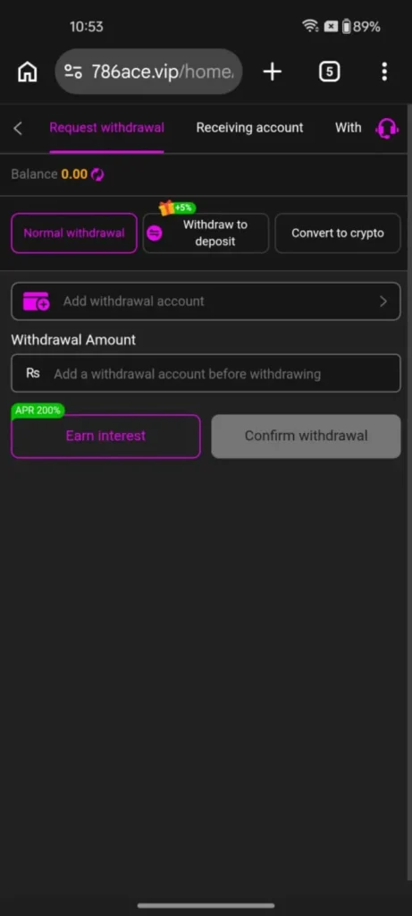 786Ace game withdraw system